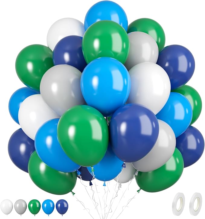 Blue Green Balloons Set, 12 Inch Navy Blue Dark Green Grey Latex Balloons Helium by BIAPIAN