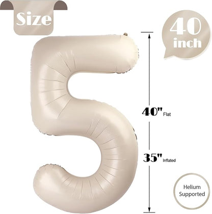 Cream Number 5 Balloon 40 Inch, 5th Birthday Party Decorations Men Women | Foil - Image 5