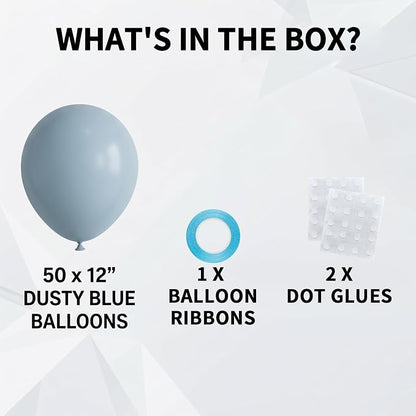 50pcs 12 Inch Dusty Blue Latex Balloons | Premium Helium Haze Blue Balloons - Image 2