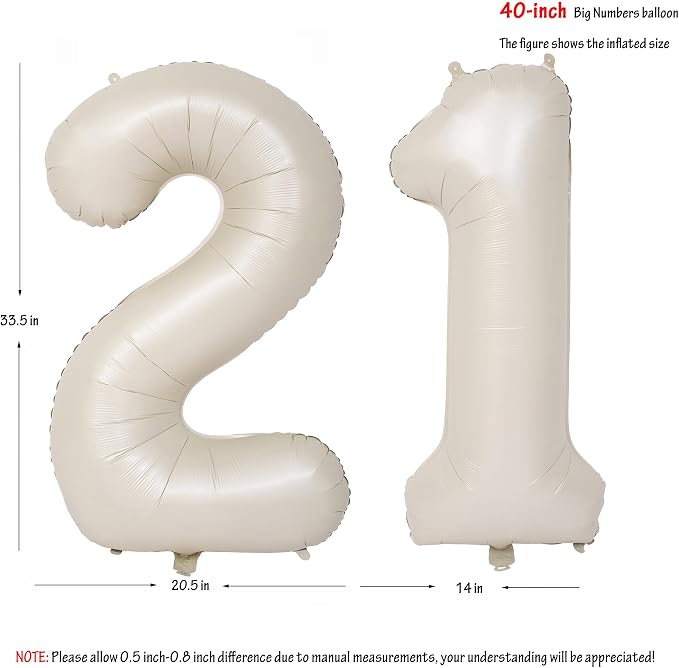 40 In Cream white Number Balloons Helium Foil Mylar Balloon Digital 21 | - Image 2
