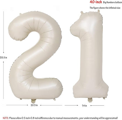 40 In Cream white Number Balloons Helium Foil Mylar Balloon Digital 21 | - Image 2