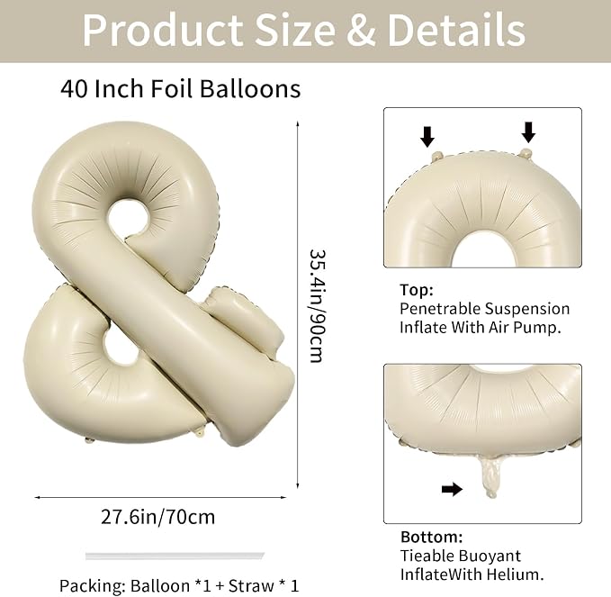 Biapian 40 Inch Ampersand Balloons, Cream Symbol & Foil Balloon, Big Single - Image 2