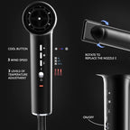Hair Dryer, Professional Brushless Motor Ionic Hair Blow Dryer with Diffuser, Magnetic Nozzles, 0.83Pound, 2000W, 60dB, 3 Heat Settings & 3 Speed & Cold Settings, Diffuser Hair Dryer, Black