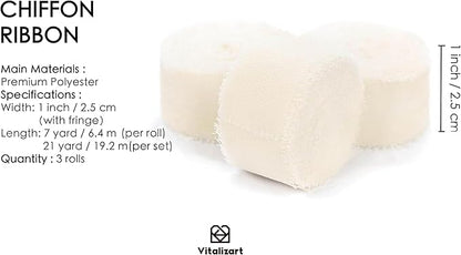 Vitalizart Ivory White Chiffon Silk Ribbon 1" x 21 Yd Fringe Fabric Package - Image 2