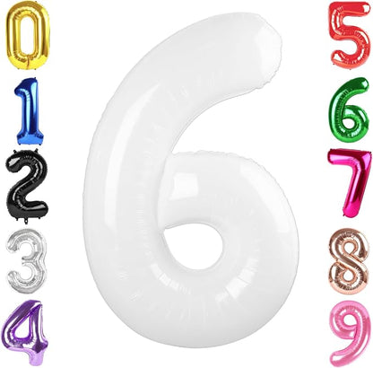 40 Inch White Number 6 Balloon Birthday Party Decorations by Hadoife