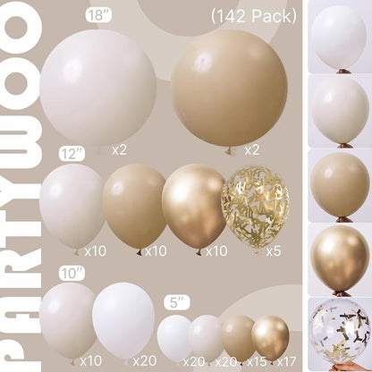 PartyWoo Neutral Balloon Arch Kit 142pcs Gold and Sand White Balloons | Beige - Image 2