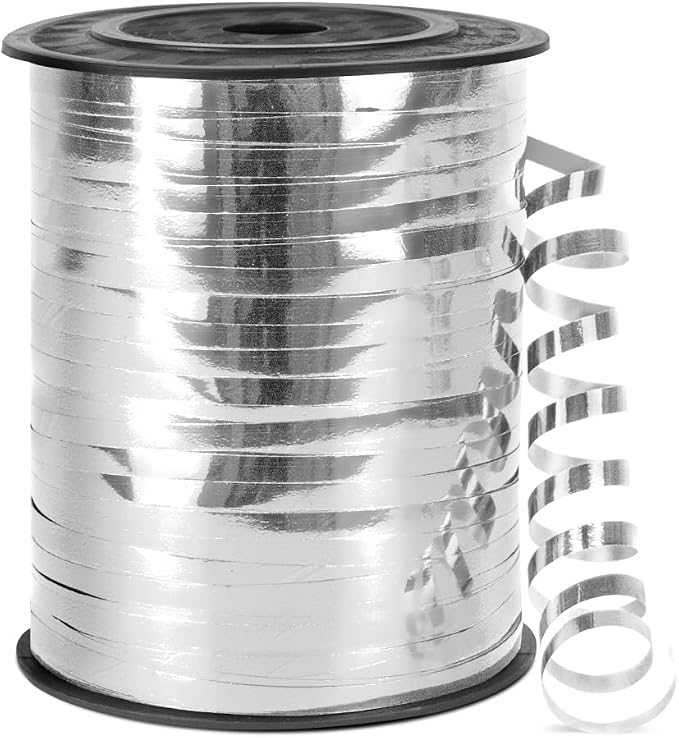 500 Yards Metallic Shiny Curling Ribbon Silver, 1/5" Silver Balloon Ribbons by Isaspire
