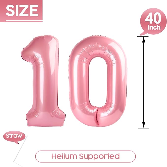 10 Balloon - Pastel Pink Birthday Number Balloons, 40 Inch Decorations | Pastel - Image 5