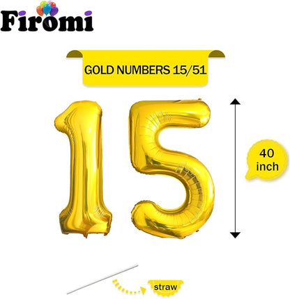 FIROMI 15 Number Balloons Gold Big Foil Mylar 51 Balloon Numbers 40-inch | - Image 2
