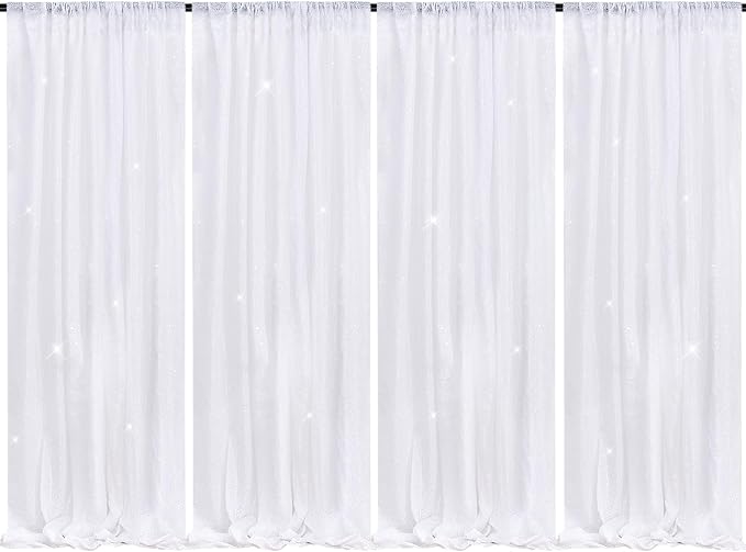 White Sequin Backdrop Curtains 4 Pcs 2ftx8ft Glitter Shimmer Fabric | Sparkly by B-COOL