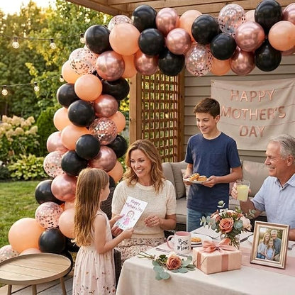 HILAVO Rose Gold and Black Balloons, 12Inch Metallic Rose Gold and Confetti - Image 5