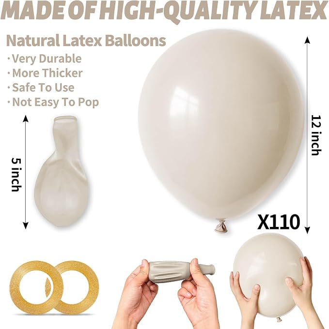 110pcs Sand White Balloon 12 inch, Sand white Latex Balloons - Image 3