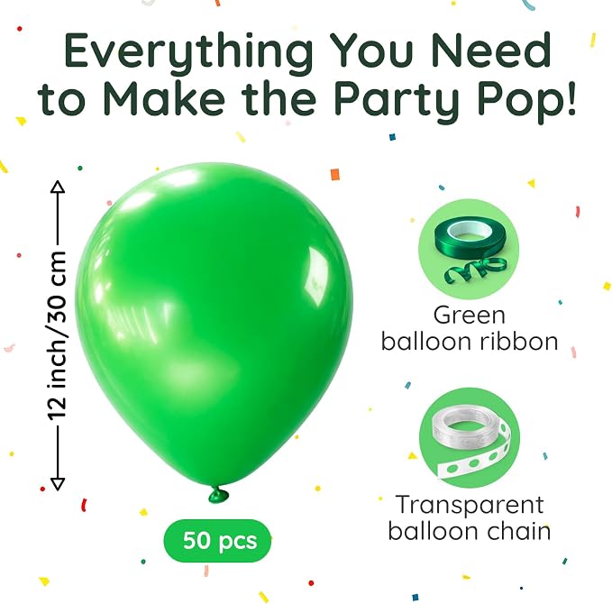 ZENO Kelly Green Balloons 50pcs 12 Inch / 30cm Helium Grade Latex Balloons - Image 2