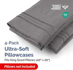 King Pillow Cases Set of 4 - Ultra Soft Hotel Quality Pillowcase Covers - Comfy, Cozy & Wrinkle Free - Shrinkage, Stain & Fade Resistant - Machine Washable Pillow Protectors - 4 Piece Set - Dark Grey
