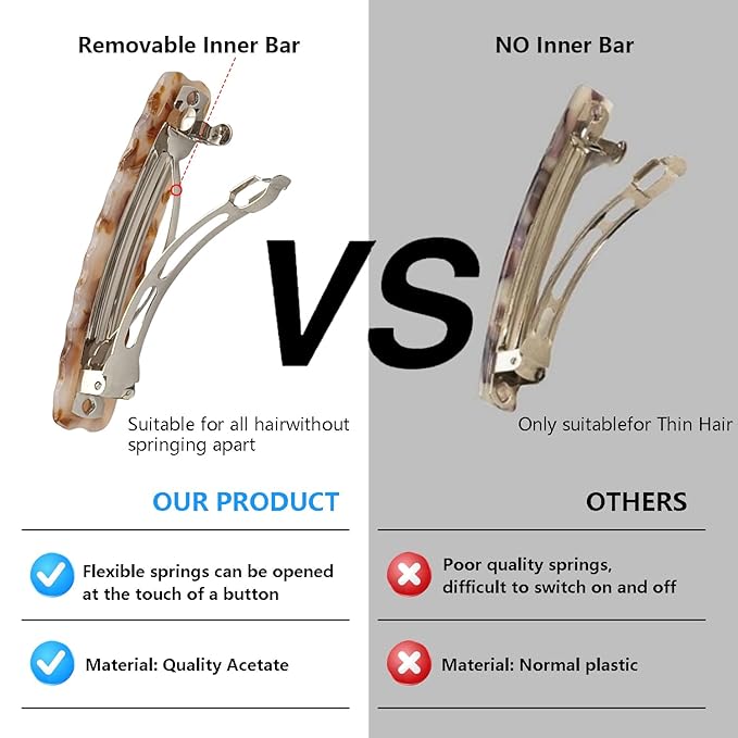 Hair Clips for Women,3.5 Inch Acetate Medium Hair Claw Clips for Women Thin Thick Curly Hair,Strong Hold No Slip Grip,French Classic Multicolor Barrettes Hair （Amber Brown Oblong）