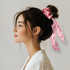 2 Piece Butterfly Love Heart Print Hair Scarf Scrunchies for Women Valentine's Day Hair Ties No Damage Ribbon Scrunchies Knotted Bow for Yoga