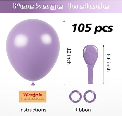 Voircoloria 105pcs Lilac Purple Party Latex Balloons, 12inch | - Image 2