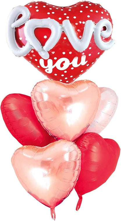 Red Heart Shape Rose Gold Love You Balloons Pack Of 6 Foil Helium Mylar Balloons - Image 6