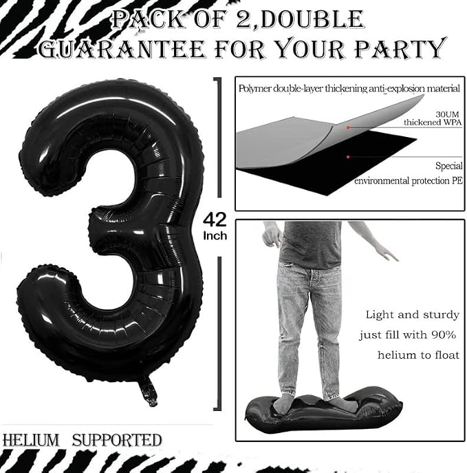 Black Foil Balloons Number 3, Huge Number Balloons - Image 3