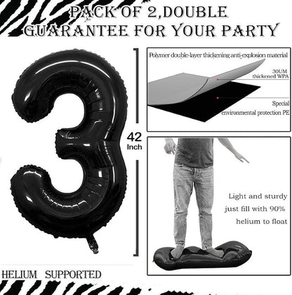 Black Foil Balloons Number 3, Huge Number Balloons - Image 3