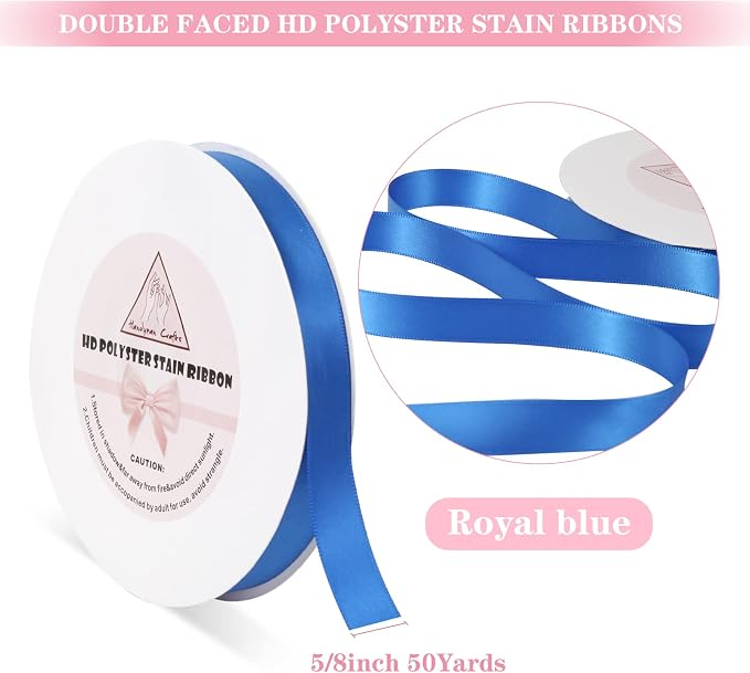 Blue Satin Ribbon for Gift Warping, 5/8inch 50 Yards Solid Polyester Fabric - Image 2