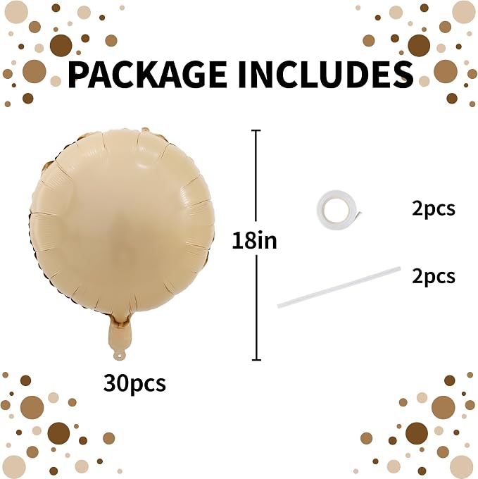 TONIFUL 30Pcs 18 Inch Round Balloons Large Caramel Round Shape Foil Balloons - Image 2