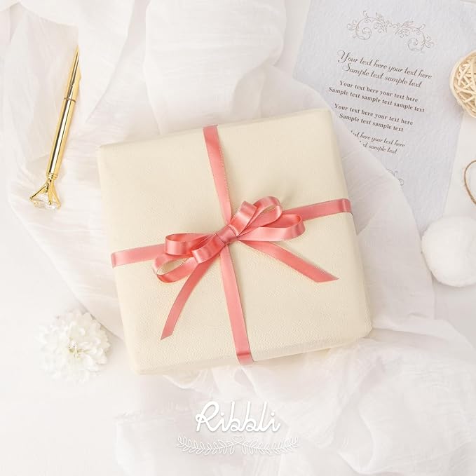Ribbli Double Faced Rose Gold Satin Ribbon, 3/8” x Continuous 25 Yards - Image 2