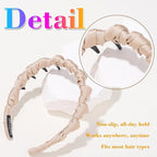Non Slip Headbands with Teeth, Pleated Polyester Comb Hair Bands for Women, 2 Pack (Brown, Beige)