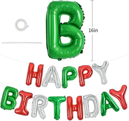 TONIFUL Red Green Silver Happy Birthday Balloons Banner, 16 Inch Mylar Foil - Image 2