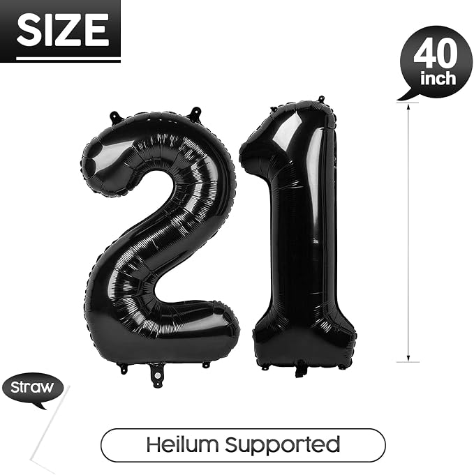 21 Balloon - Black Birthday Number Balloons, 40 Inch Decorations Men Women | - Image 5
