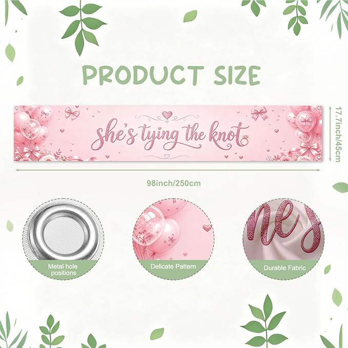 She's Tying The Knot Banner Bridal Shower Engagement Party Decorations | - Image 2