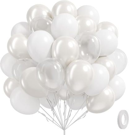60pcs White Balloons with Clear Pearl White Balloons by Leraqertra