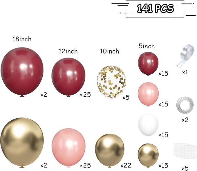 MEBAY Burgundy Balloon Arch Kit - Image 2