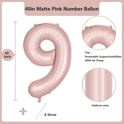 40 inch Pink Number Balloon Light Pink 9 Balloon Matte pink Number 9 Balloon - Image 2