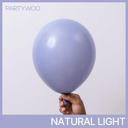 PartyWoo Dusty Blue Balloons 100pcs Boho Dusty Purple Muted Lavender Color | 12 - Image 3
