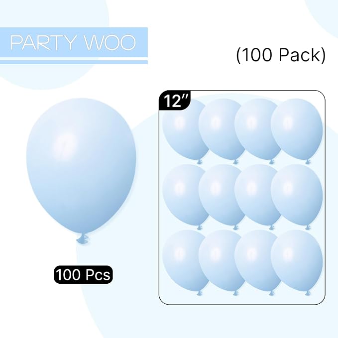 PartyWoo Baby Blue Balloons 100pcs Light Pastel Sky Aqua Blue Color | Balloons - Image 6