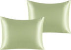NTBAY 2 Pack Satin Standard Pillowcases for Hair and Skin, Luxurious and Silky Pillow Cases with Envelope Closure, 20x26 Inches, Sage Green