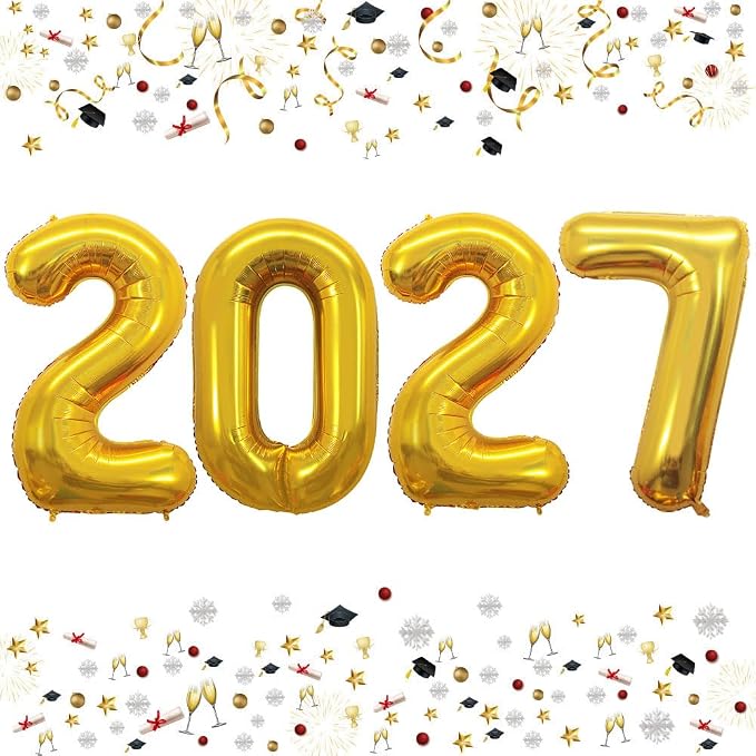 Gold 2027 Foil Number Balloons for 2027 New Year Eve Festival Party Supplies by GOER