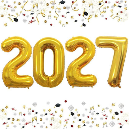 Gold 2027 Foil Number Balloons for 2027 New Year Eve Festival Party Supplies by GOER