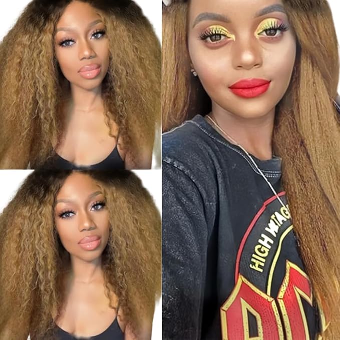 Ombre Human Hair Bundles 1B27 Kinky Straight Bundle Niegmeag Brazilian Virgin Remy Hair 3 Bundles 12 14 16 Inch 2 Tone Black and Honey Blonde Yaki Bundle 150g