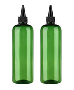 Squeeze Bottles for Hair - 16 Ounce Applicator 2 Pack, Green PET Plastic Refillable With Twist Top Cap for Hair Dye and Oil