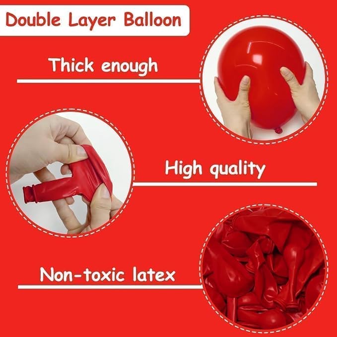 Red Balloon Arch Garland Kit Double Stuffed Ruby Red Balloons Different Sizes - Image 4