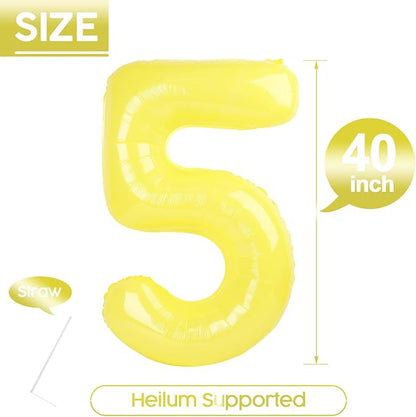5 Balloon - Macaron Yellow Birthday Number Balloons, 40 Inch Decorations | - Image 5