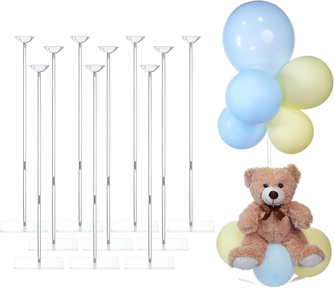 TekXYZ Acrylic Balloon Stand for Table Centerpiece, Adjustable 10-Pack | by TEKXYZ