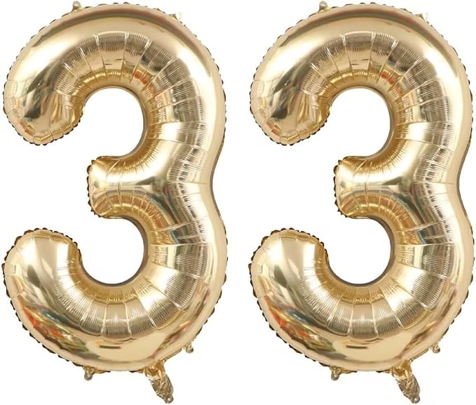 Light Gold 33 Balloon Numbers, 40 Inch Large 33th Birthday Balloons, Helium by Unknown