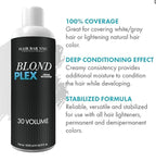 HAIR BAR NYC 30 Volume - Blond Plex Anti-Yellow Porfessional Lightening System for Charcoal Hair Bleach - Violet Developer with Plex, Reduce Brassy, Eliminates Orange Tones 33.8oz/1lt