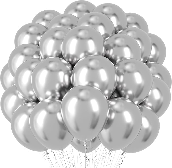 Voircoloria 66pcs Metallic Silver Latex Party Balloons, 12inch | by Voircoloria