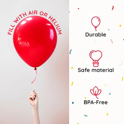 ZENO Red Balloons 50pcs 12 Inch Helium Grade Latex Balloons - Image 4