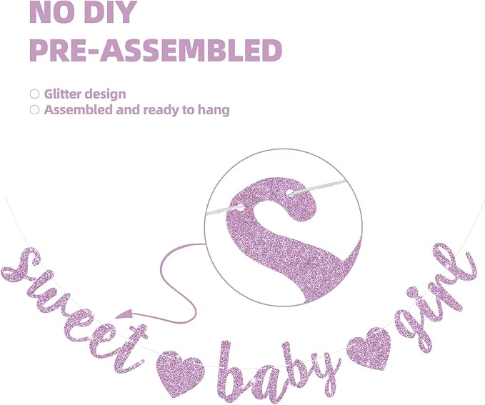 BEISHIDA Pre-Strung Glitter Light Purple Girl Baby Banner Baby Shower Decor | - Image 3