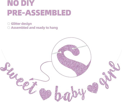 BEISHIDA Pre-Strung Glitter Light Purple Girl Baby Banner Baby Shower Decor | - Image 3